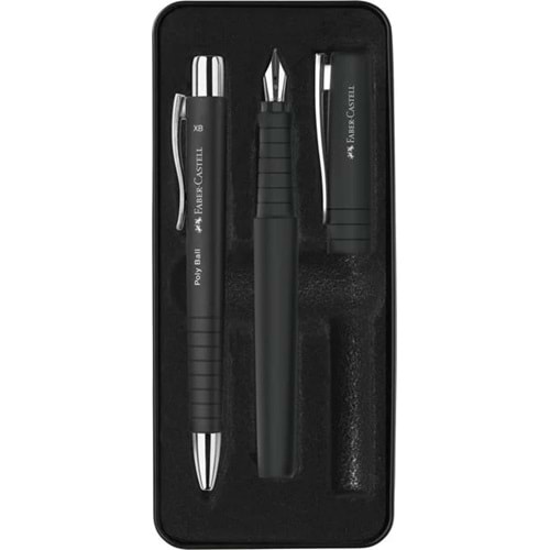 Faber-Castell Poly Ball Dolma Kalem ve Tükenmez Kalem Metal Kutulu Hediye Seti – Siyah