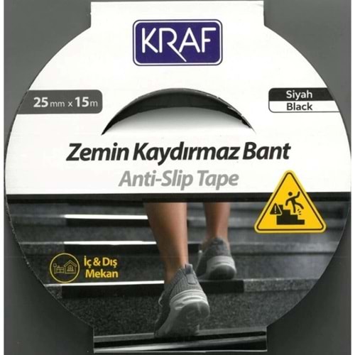 Kraf Zemin Kaydırmaz Bant 25 mm x 15 m Siyah