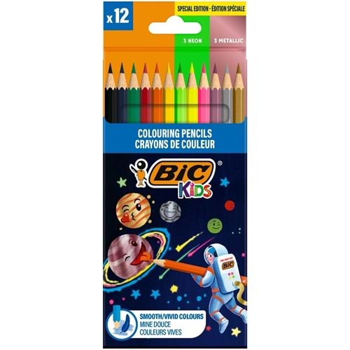 Bic Cosmo 12 Renk Kuru Boya 6 Standart+3 Metalik+3 Neon