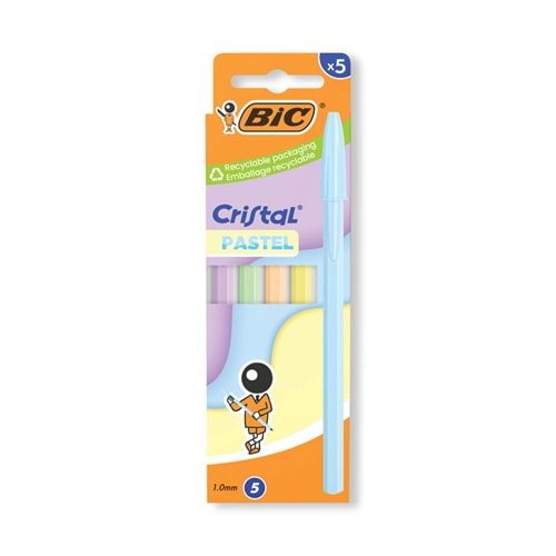Bic Cristal 5 Li Pk. Pastel Tükenmez Kalem Mavi