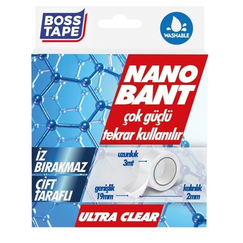 Boss Tape Nano Çift Taraflı Bant 19 mm x 3 mt.