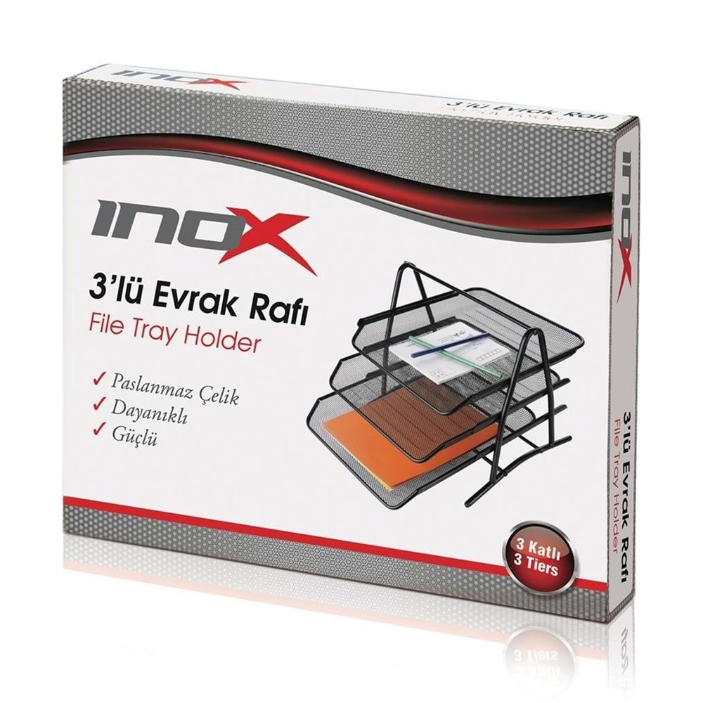 İnox Metal Evrak Rafı 3 Lü Siyah