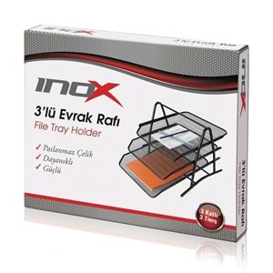İnox Metal Evrak Rafı 3 Lü Siyah