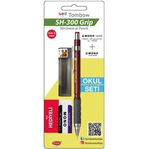 Tombow SH-300 Grip Mekanik Kurşun Kalem 0.5 mm Okul Seti Bordo