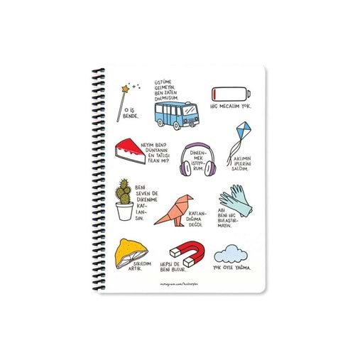Hisli Şeyler 16.5x22.5 cm Kareli Defter - Sıkıldım Artık