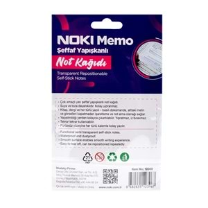 Noki Memo 75x75 mm Şeffaf Yapışkanlı Not Kağıdı 50 Yaprak