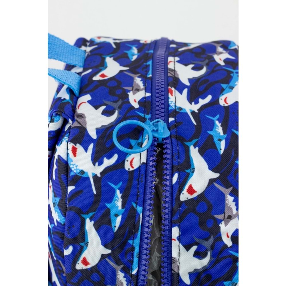 KAFF Köpekbalığı Desenli Koyu Mavi 2 Bölmeli Yıkanabilir Erkek Anaokulu Sırt Çantası