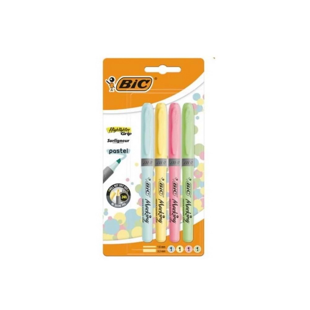 Bic Marking Highlighter Fosforlu Kalem Grip Pastel Renkler 4 Lü