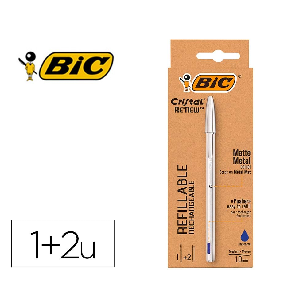 Bic Cristal Renew Metal Gövdeli Mavi Tükenmez Kalem Ve 2 Yedek Ucu