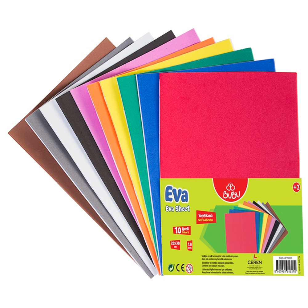 Bu-Bu Yapışkanlı Eva 20 Cm X 30 Cm 10 Renk