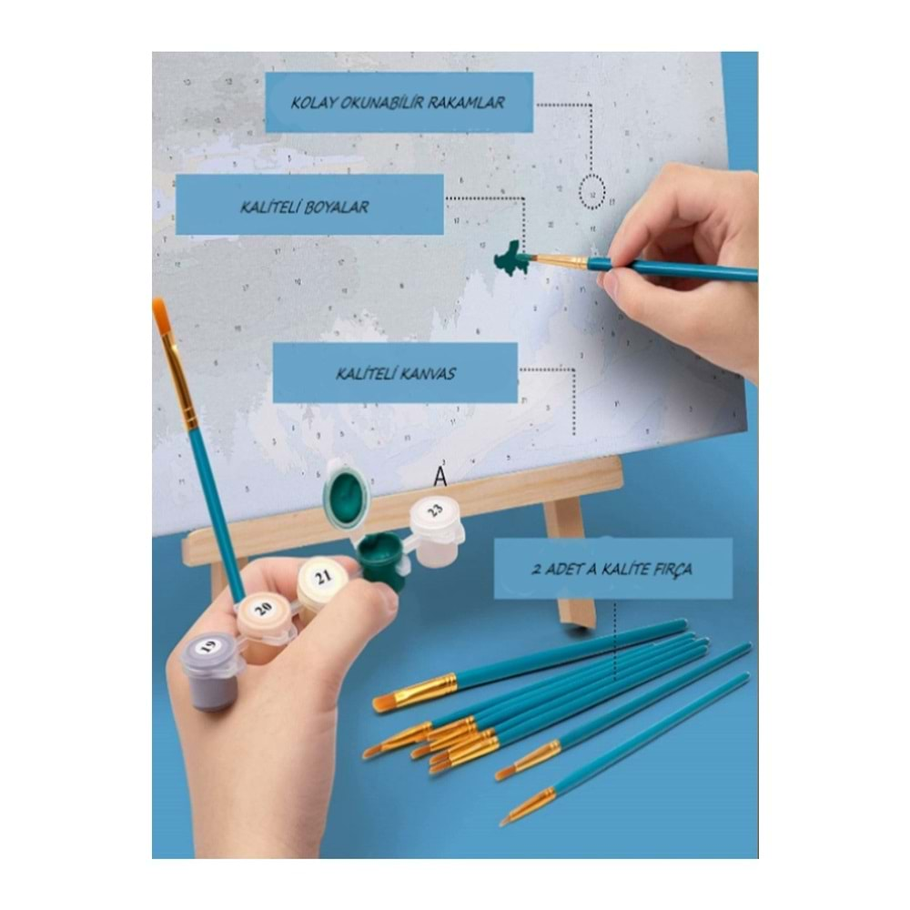 Sayılarla Boyama Ve Hobi Seti 30x40 Fırça ve Boya Dahil Galata