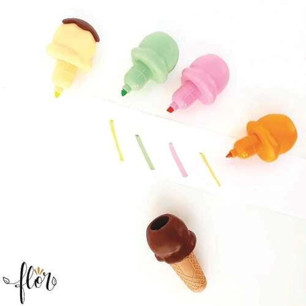 Külah Dondurma Şekilli Forforlu Kalem Kutulu 5 Renk MD-069