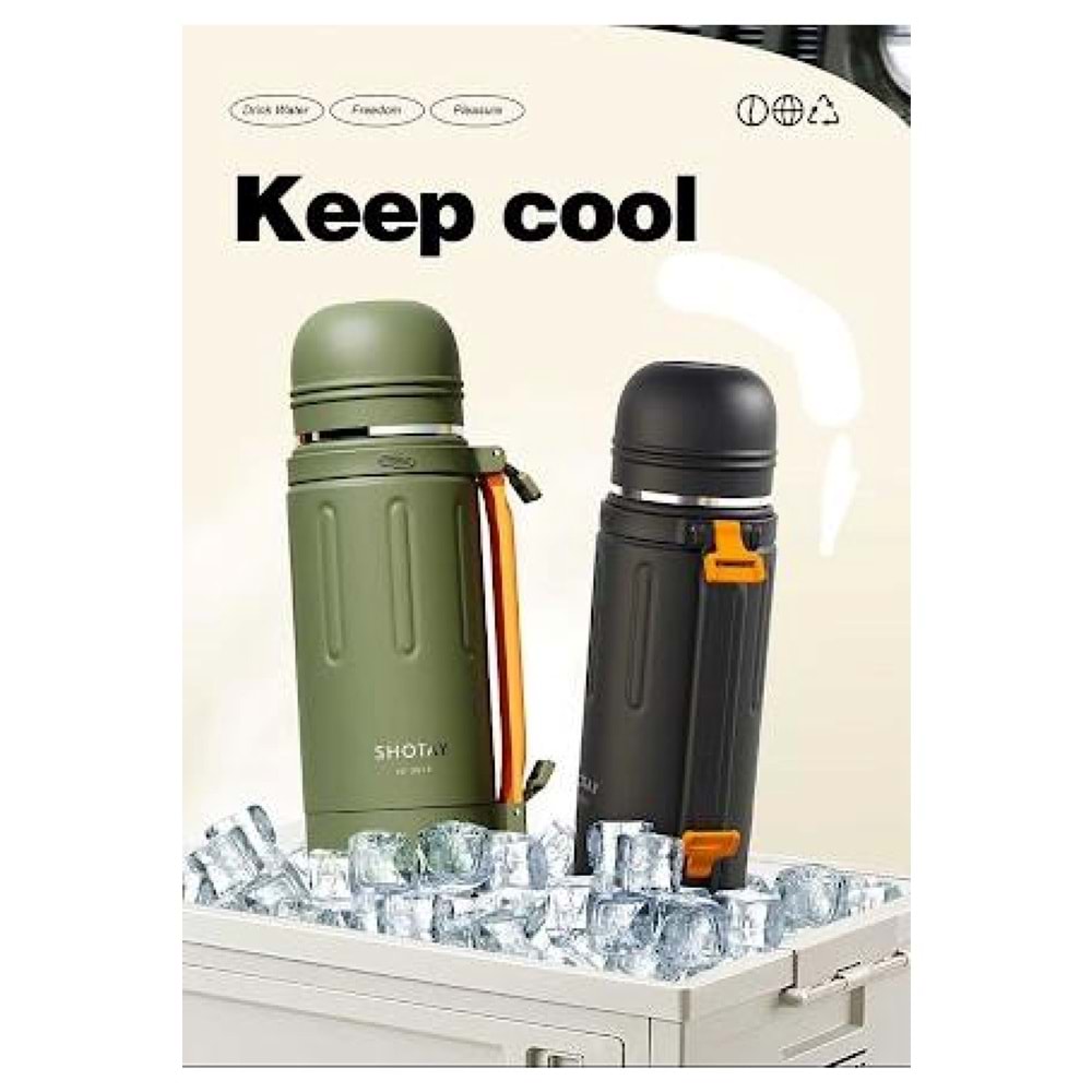 Shotay Durable Çelik Termos Matara 1500 ml. ST-8256 (3 Asorti)