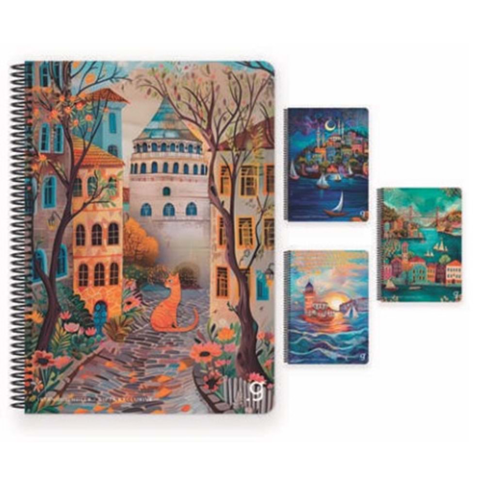 Gıpta İstanbul Temalı Spiralli Sert Kp. Kareli Defter 17x24 80 Yp. 7336