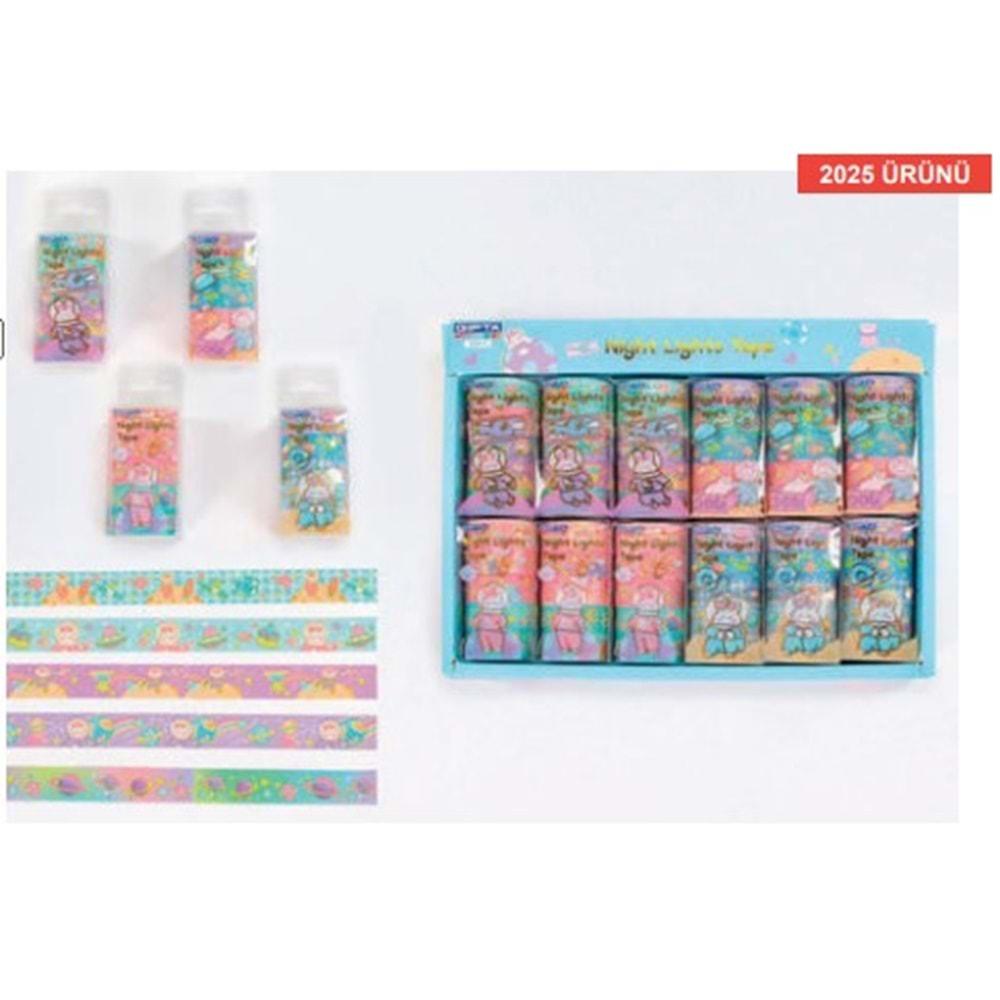 Gıpta Renkli Bant (Karanlıkta Parlar) 1,5 cm x 2 m 5 Li Set K8915