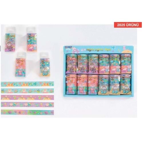 Gıpta Renkli Bant (Karanlıkta Parlar) 1,5 cm x 2 m 5 Li Set K8915