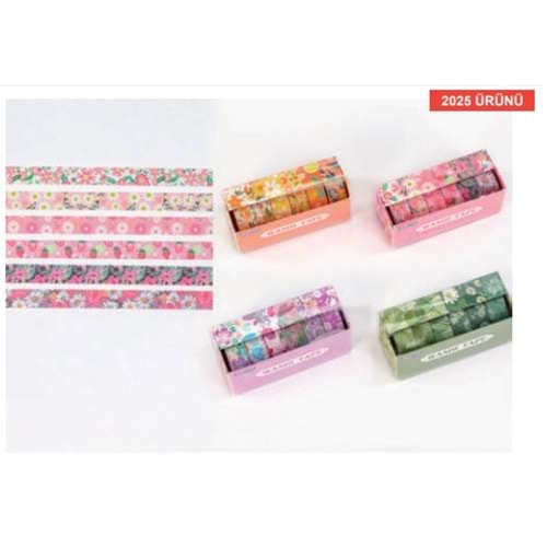 Gıpta Renkli Bant Çiçekler 1,5 cm x 2 m 6 Lı Set (ASORTİ) K8911