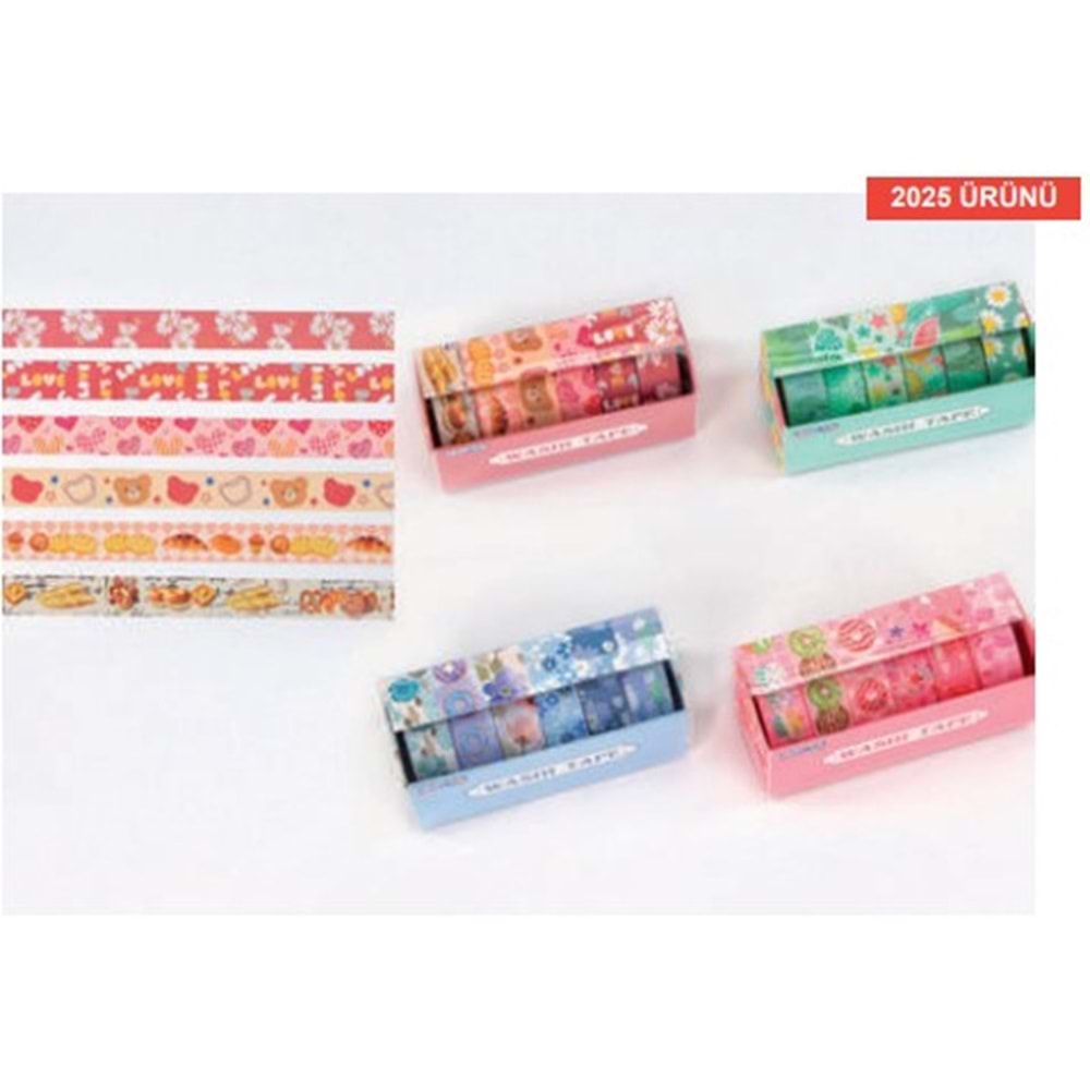 Gıpta Renkli Bant Fun 1,5 cm x 2 m 6 Lı Set (ASORTİ) K8912