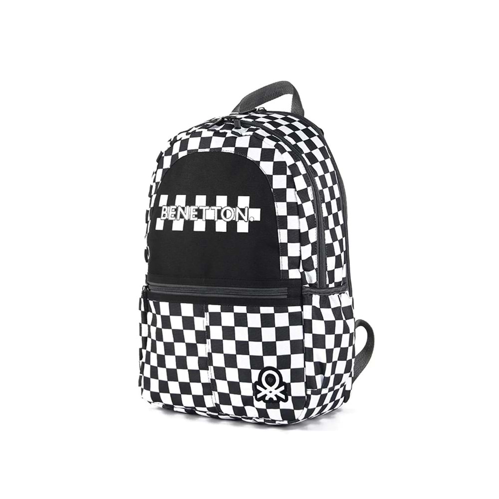 United Colors of Benetton Çift Bölmeli Okul Sırt Çantası Kareli Siyah 03780