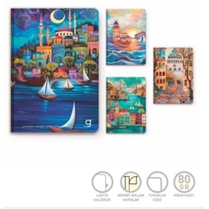 Gıpta İstanbul İp Dikişli Sert Kap. 13x21 cm 96 Yp. Çizgili Defter