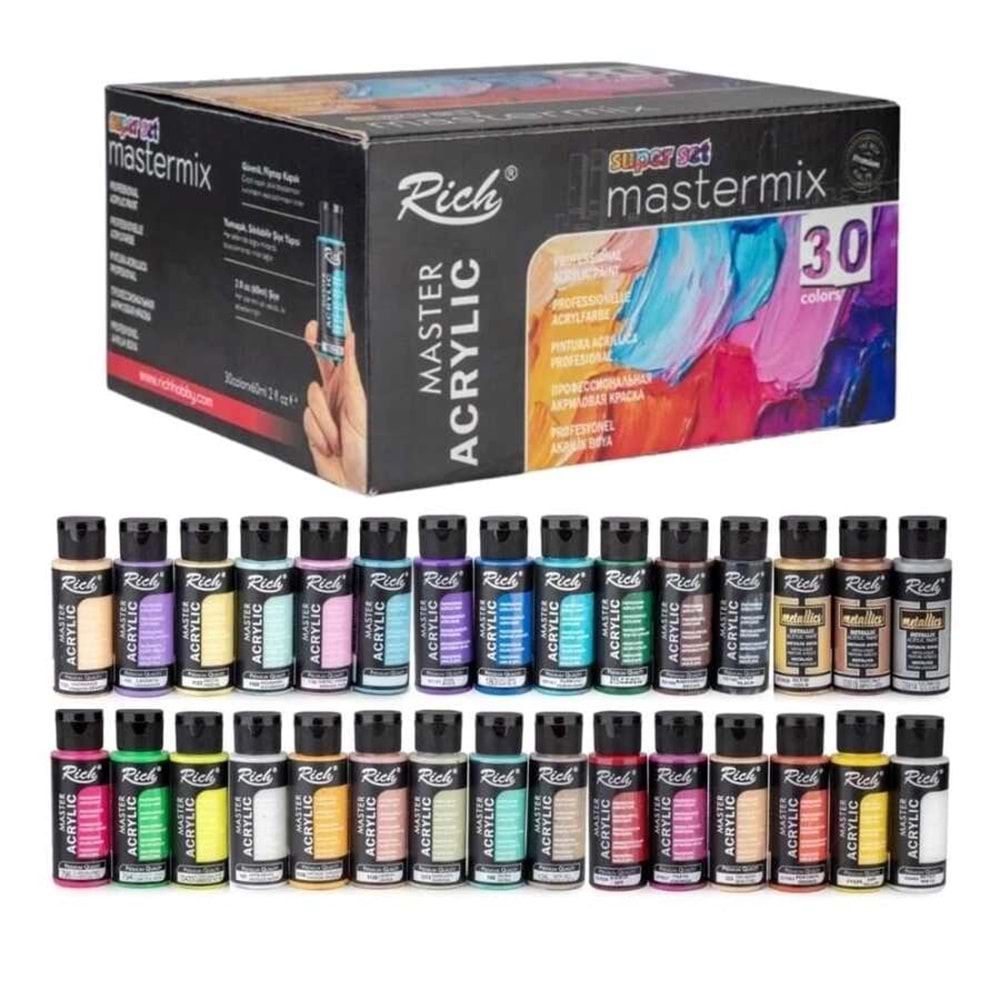 Rich Mastermix Akrilik Boya Super Set 30 Renk x 60 ml