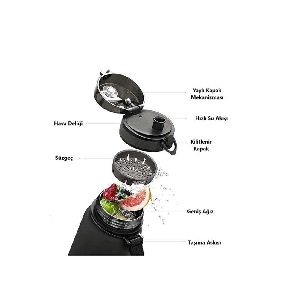 Uzspace Tritan Matara 800 ml. Siyah 3053
