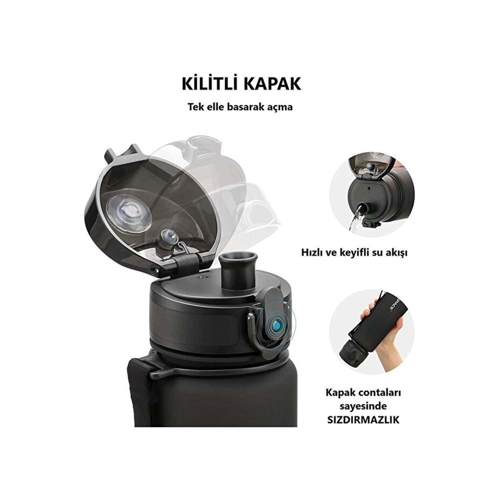 Uzspace Tritan Matara 800 ml. Siyah 3053