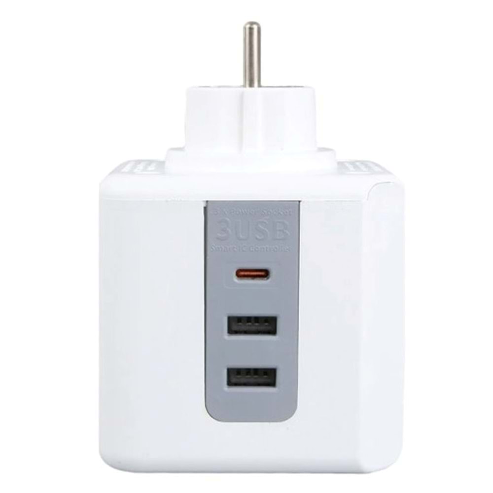 VEA VE-23089 2x USB 1x Type-C 3 Lü Çocuk Ve Termal Korumalı Grup Priz