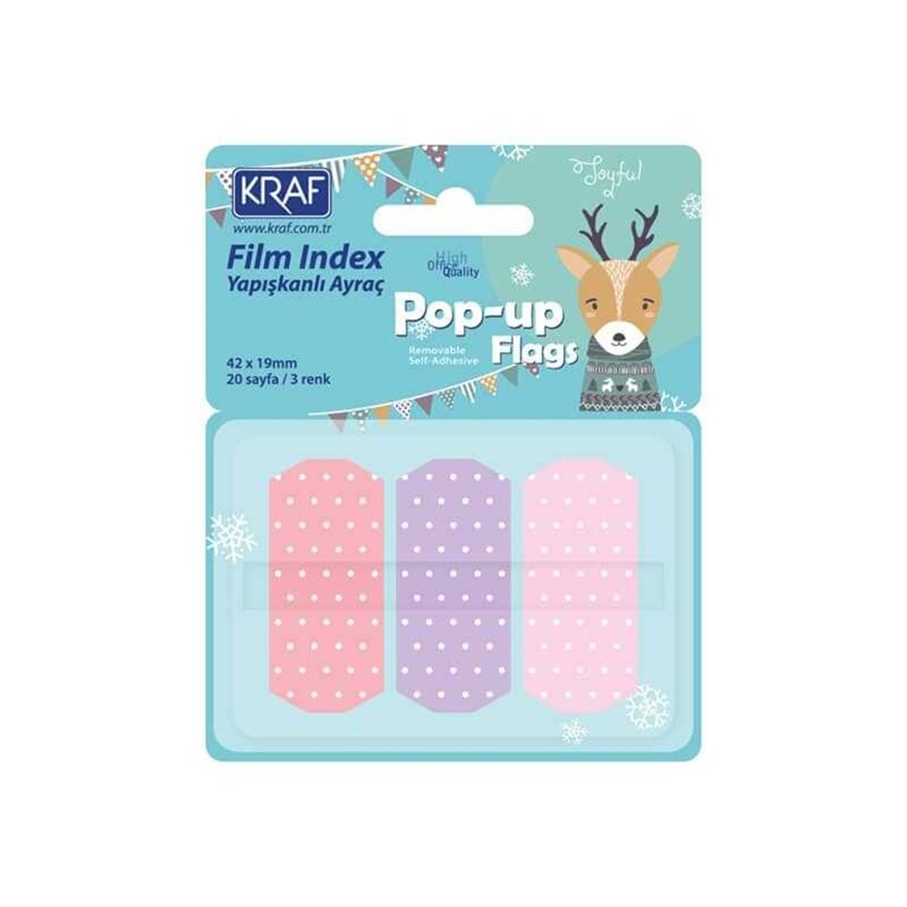 Kraf İndex Film (PP) 42x19mm 3lü 20yp Pop-up Pastel Puantiyeli 4219-1