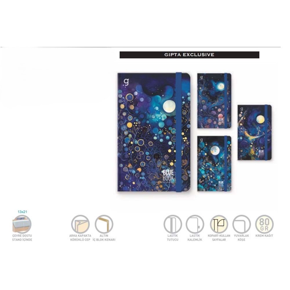 Gıpta Blue Book İp Dikişli Sert Kap. 13x21 cm 96 Yp. Çizgili-Düz Defter