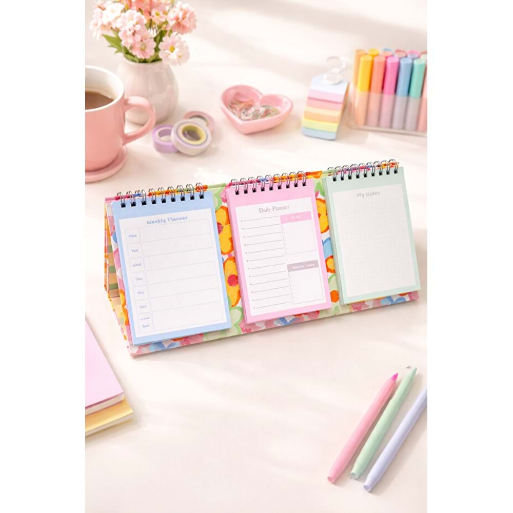Liz Masaüstü Planner Takvim (3 Bölmeli) - Haftalık ve Günlük Liste TKV05