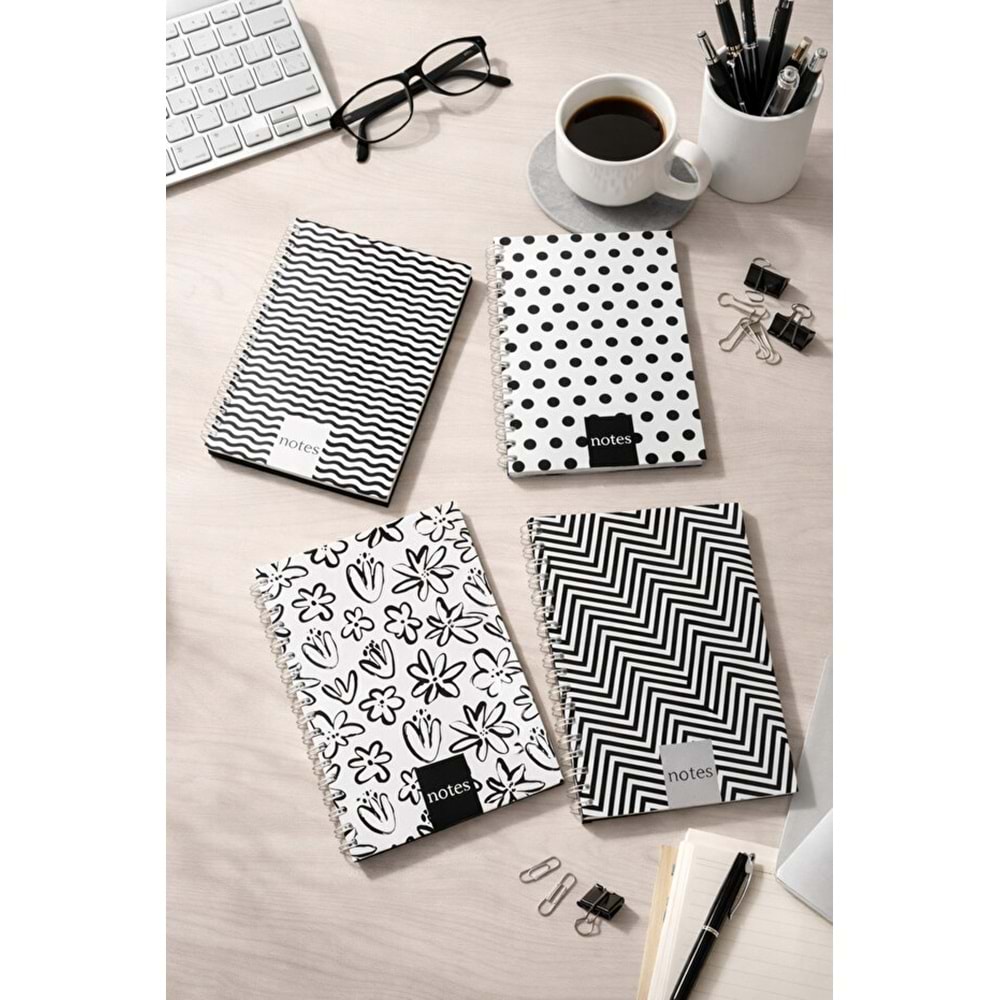 Liz Siyah-Beyaz Sert Kap.Sprl.120 Yp. Kareli Defter 17x24 cm