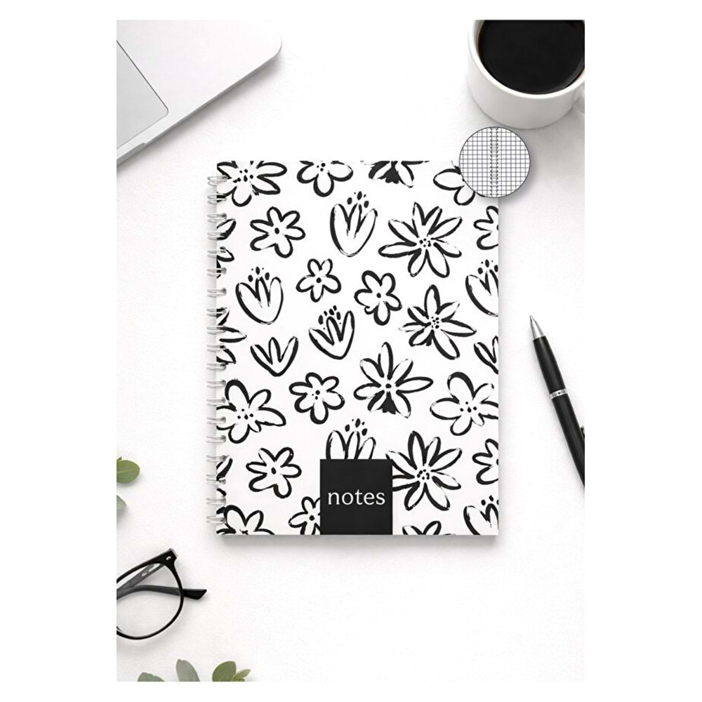 Liz Siyah-Beyaz Sert Kap.Sprl.120 Yp. Kareli Defter 17x24 cm