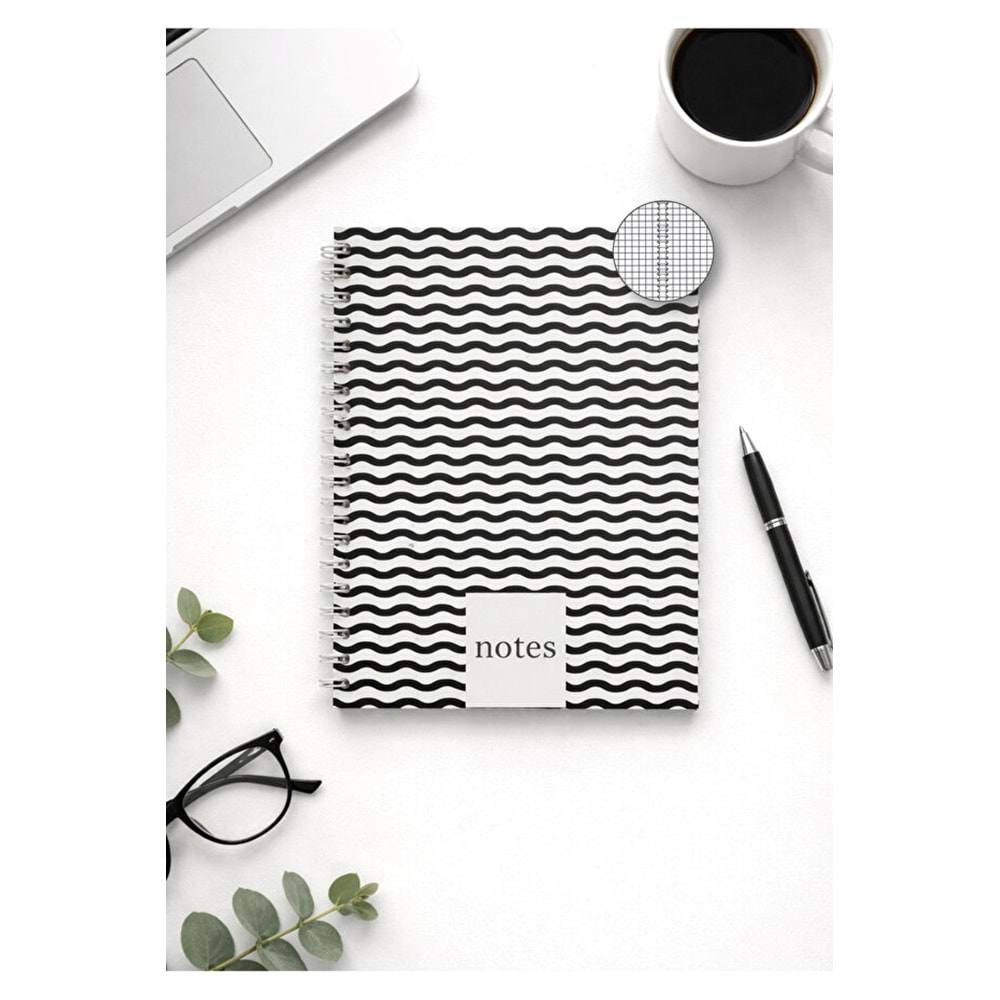 Liz Siyah-Beyaz Sert Kap.Sprl.120 Yp. Kareli Defter 17x24 cm