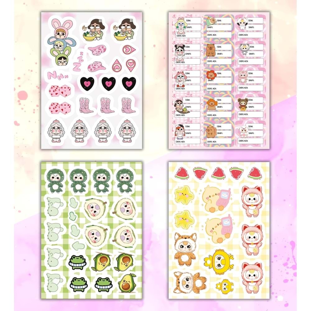 Cute Baby My DIY Sticker Book 24x17 cm 16 Sayfa Özel Tasarım Rengarenk Sticker Kitabı