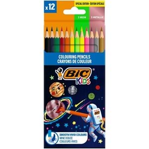 Bic Cosmo 12 Renk Kuru Boya 6 Standart+3 Metalik+3 Neon