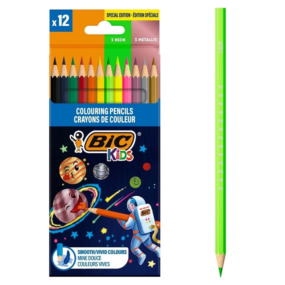Bic Cosmo 12 Renk Kuru Boya 6 Standart+3 Metalik+3 Neon