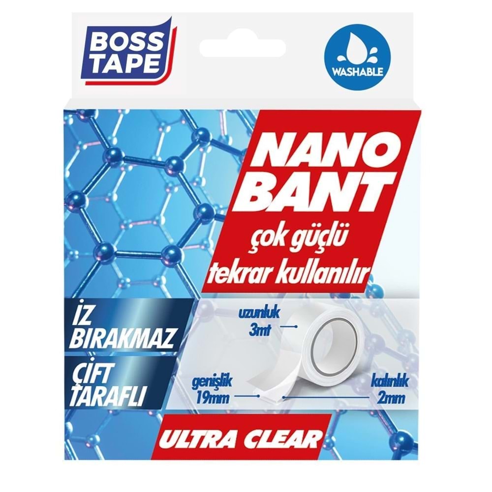 Boss Tape Nano Çift Taraflı Bant 19 mm x 3 mt.