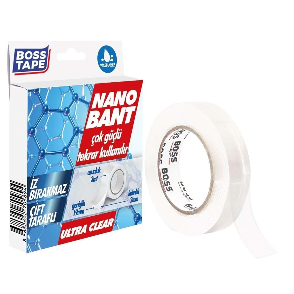 Boss Tape Nano Çift Taraflı Bant 19 mm x 3 mt.