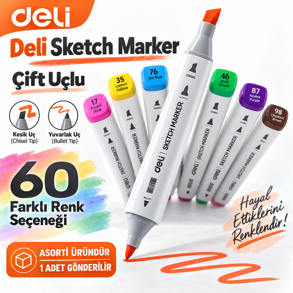 Deli Sketch Marker Çift Uçlu Kalem (ASORTİ)
