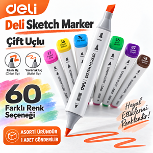Deli Sketch Marker Çift Uçlu Kalem (ASORTİ)