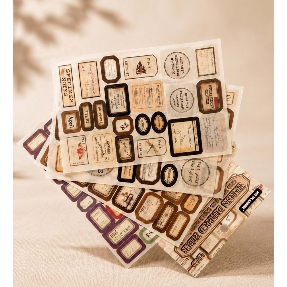 Retro Etiket Scrapbook Sticker Seti 6 Sayfa