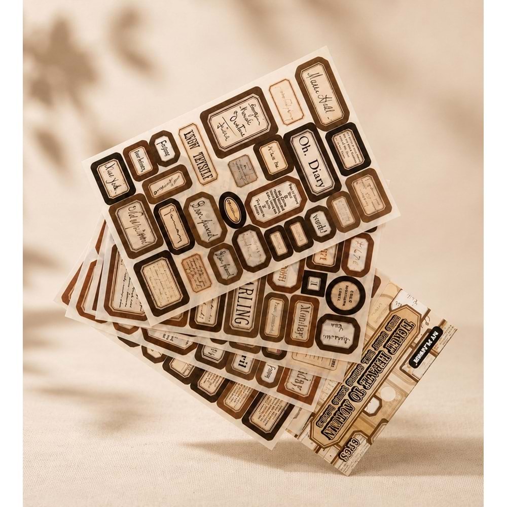 Retro Etiket Scrapbook Sticker Seti 6 Sayfa