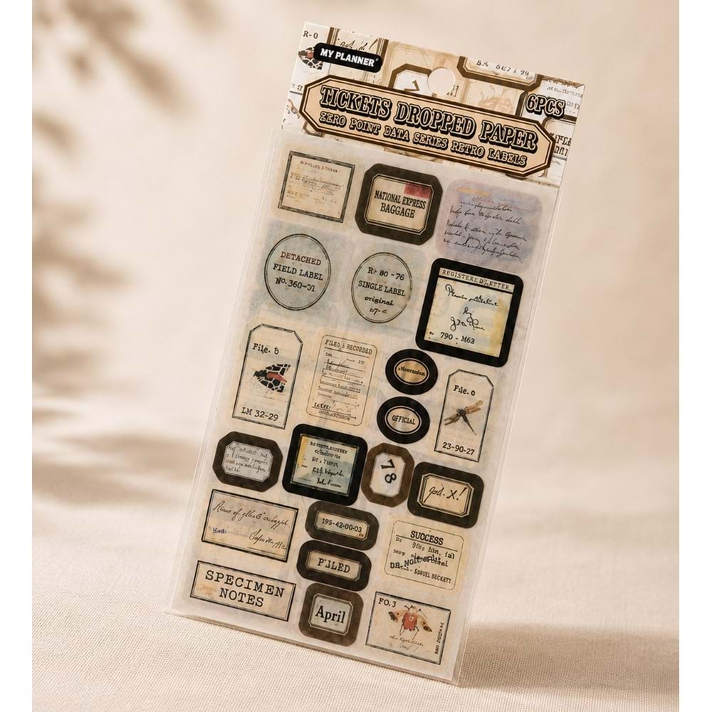 Retro Etiket Scrapbook Sticker Seti 6 Sayfa