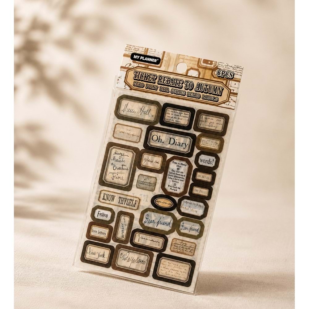 Retro Etiket Scrapbook Sticker Seti 6 Sayfa