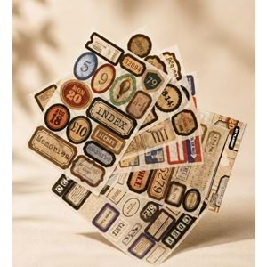 Retro Etiket Scrapbook Sticker Seti 6 Sayfa
